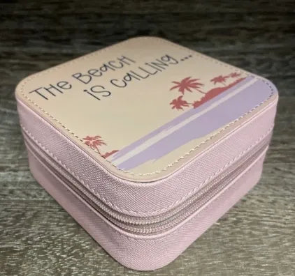 Étui à bijoux de voyage rose « La plage m’appelle »