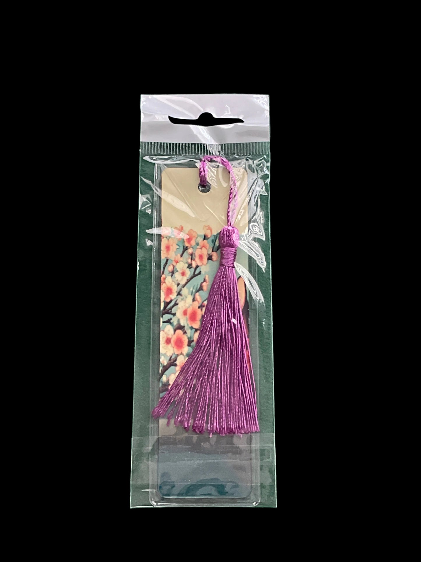 Marque-page en aluminium Chat et Fleurs avec pompon violet