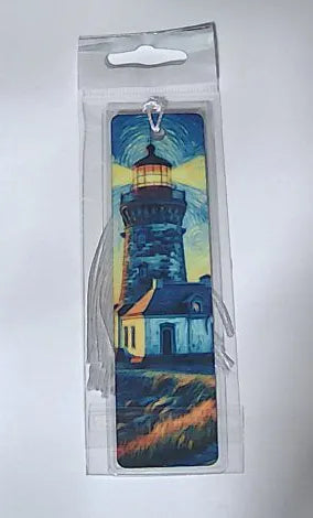 Marque-page en aluminium en forme de phare avec pompon blanc