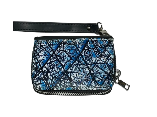 Portefeuille femme bleu vif, noir et blanc avec dragonne