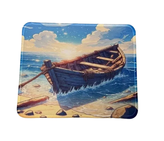 Tapis de souris antidérapant en caoutchouc pour ordinateur portable ou PC, motif barque de plage, bords cousus