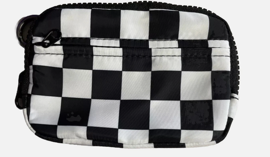 Portefeuille zippé à carreaux noirs avec fenêtre pour carte d'identité