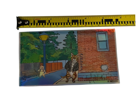 Aimant fin grand format Street Cats avec finition holographique 14 cm x 8 cm