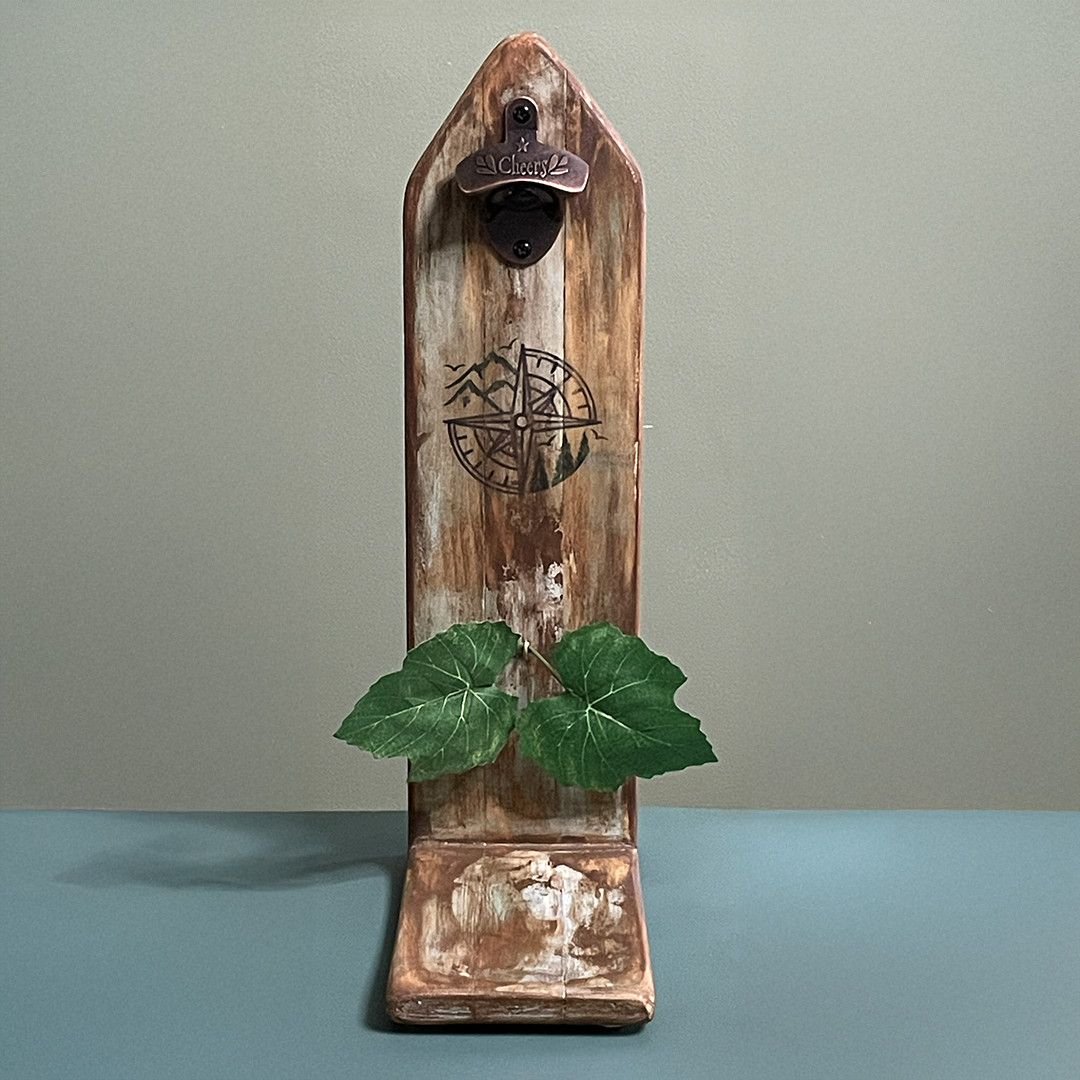 Handmade Rustic Pine Wood Bottle Opener w/ Cap Catch Bucket Cabin Bar Decor